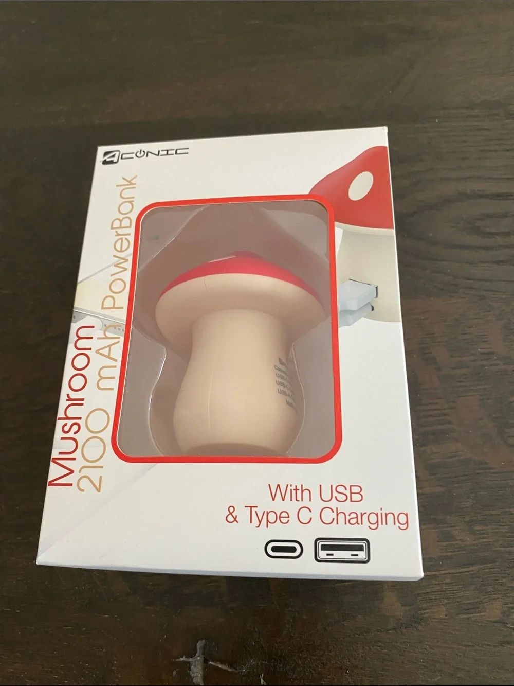 Mushroom 2100mAh Portable Power Bank — Red & Cream